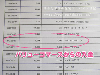 アフィリエイトバリューコマースの入金