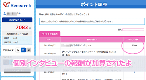 アイリサーチ報酬ポイント加算