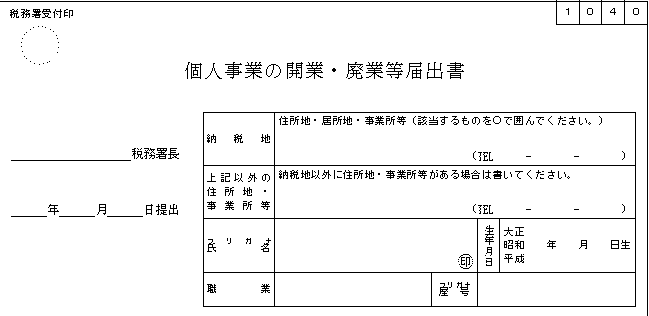 個人事業の開業廃業届出書の画像