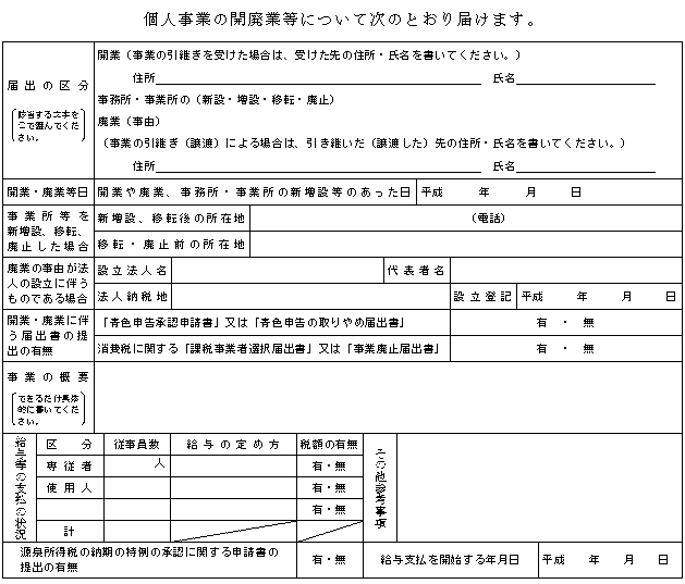 個人事業開廃業届の画像