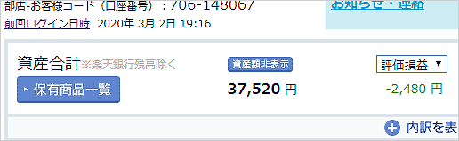 2020年3月NISAの損益