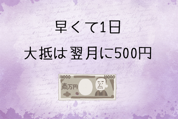 早くて1日大抵は翌月に500円